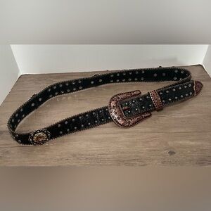 Women's Embellished‎ Belt Medium/Large Brown Rhinestones Western Heavy.